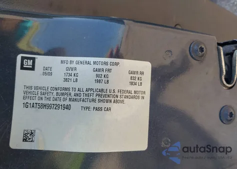 2009 Chevrolet Cobalt Lt z USA, uszkodzony, nr VIN 1G1AT58H997291940